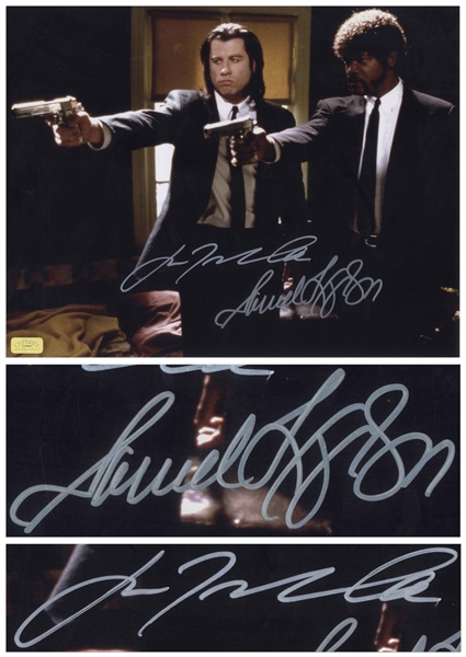 John Travolta and Samuel L. Jackson Signed 14'' x 11'' Photo From ''Pulp Fiction''